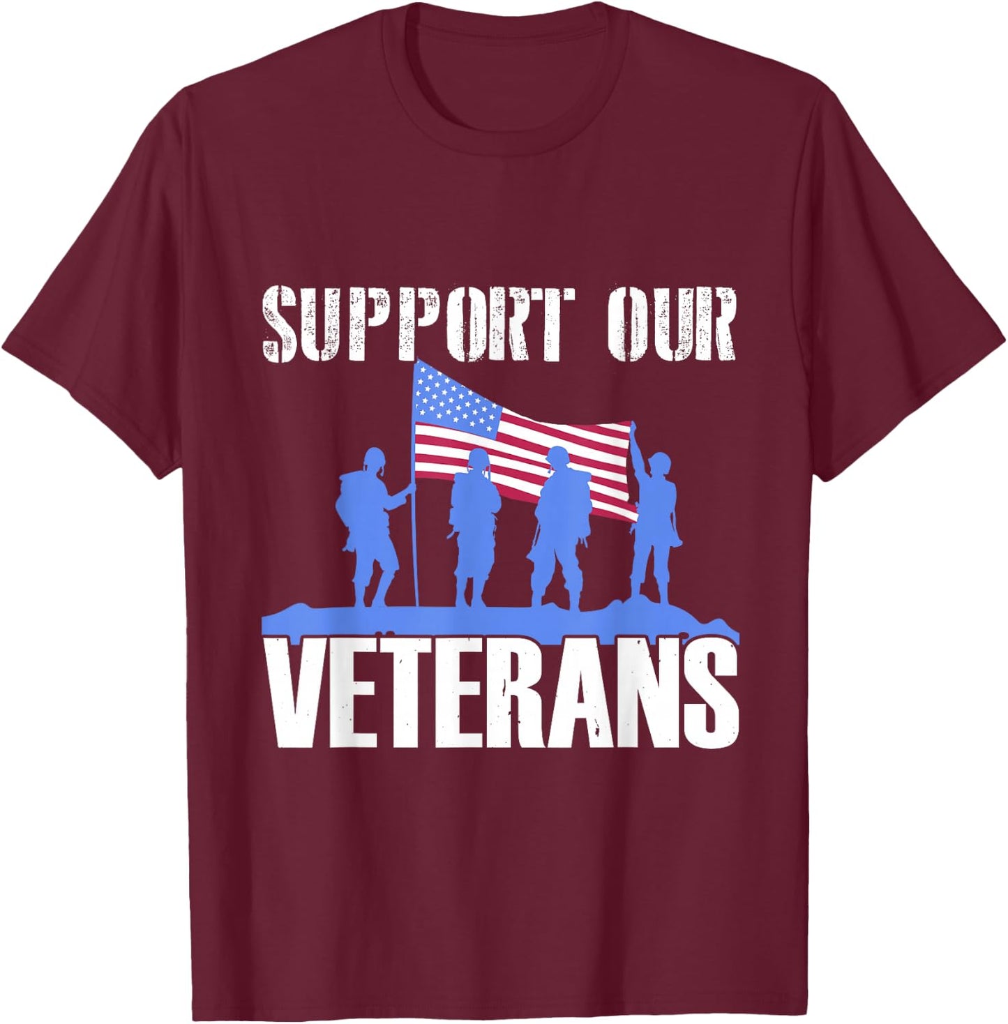 American Flag Support our Veterans T-Shirt - T-Shirt | Maroon