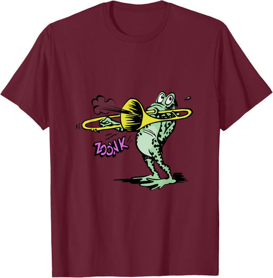Frog Playing Trombone T-Shirt - T-Shirt | Maroon