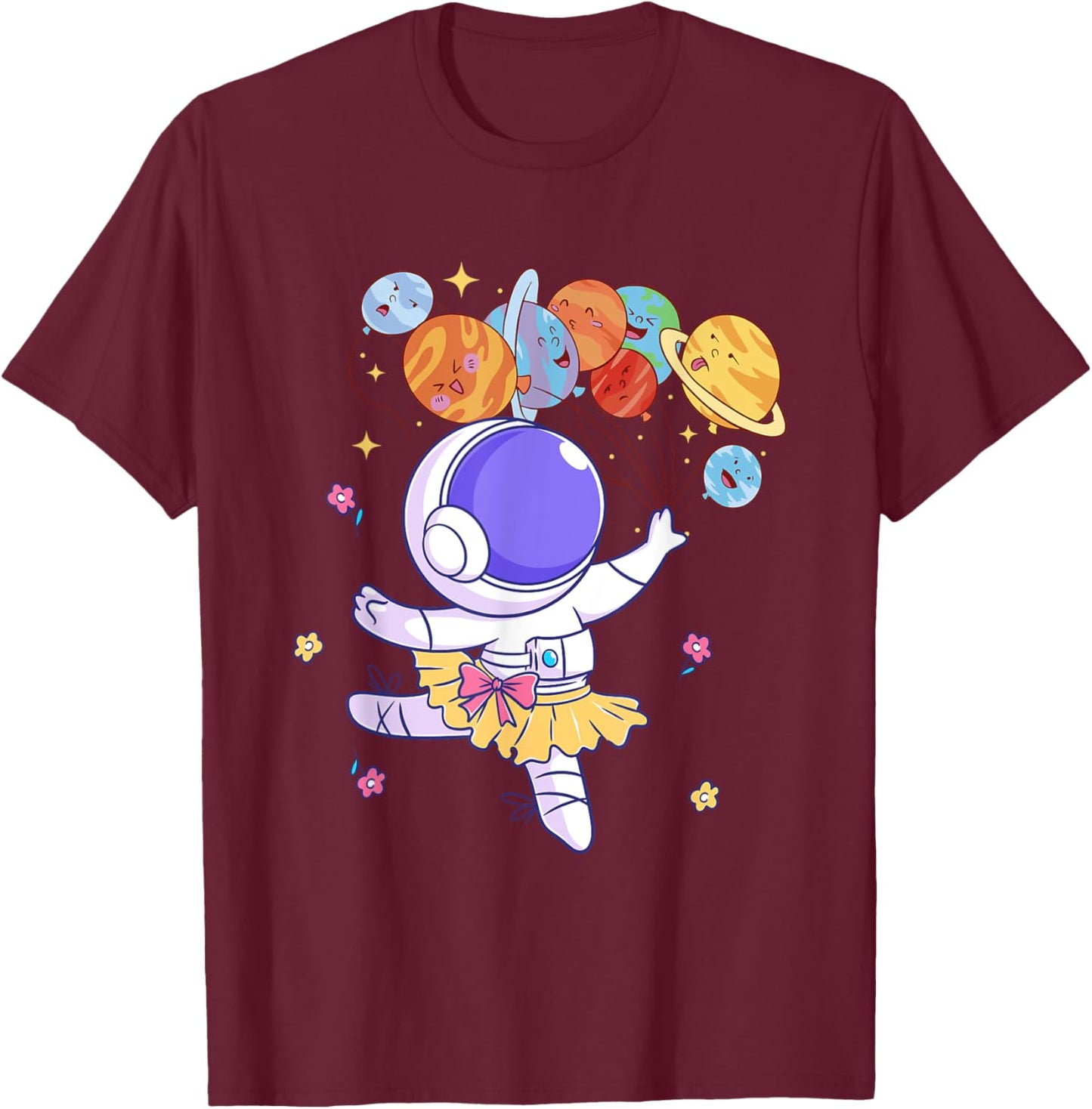 Ballerina Girl Cute Space Astronaut Costume Planet Balloons T-Shirt - T-Shirt | Maroon