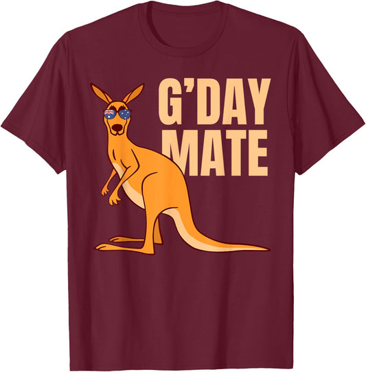 Australia G'Day Mate Shirt Funny Kangaroo Australian Symbol T-Shirt - T-Shirt | Maroon