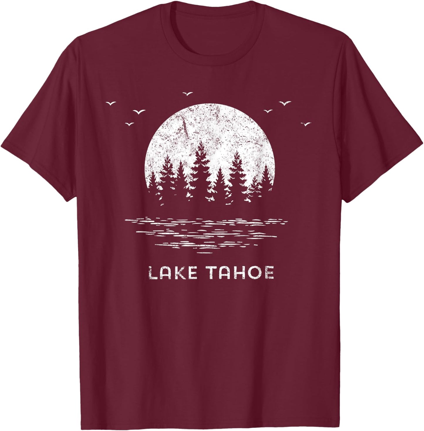 Lake Tahoe California/Nevada Mountain Resort Moon Trees Gift T-Shirt - T-Shirt | Maroon