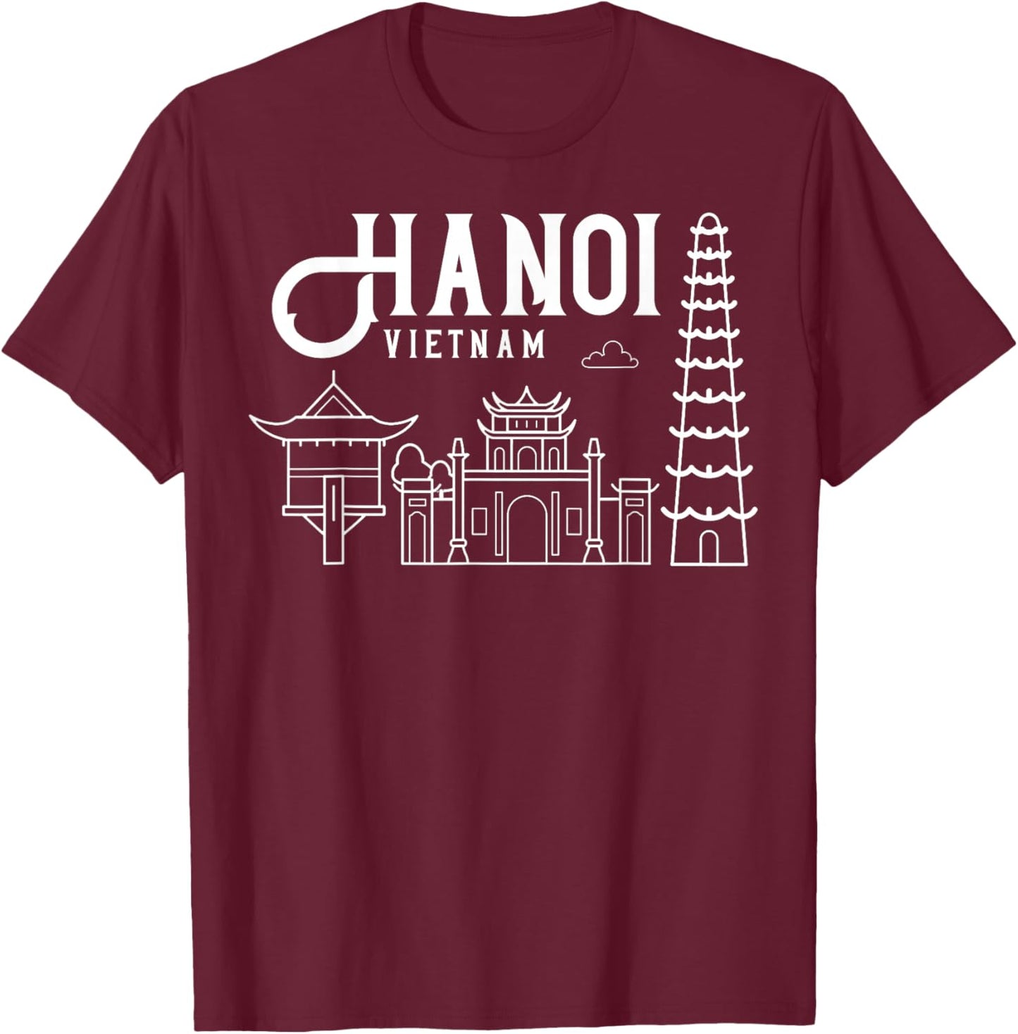 Hanoi Vietnam City Skyline Map Travel T-Shirt - T-Shirt | Maroon