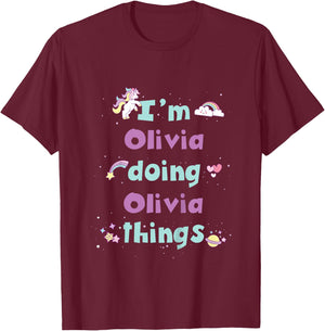 Kids Cute Olivia Personalized First Name Girls T-Shirt - T-Shirt | Maroon