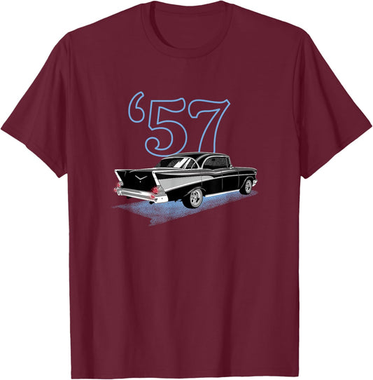 The Back of a Black 1957 Belair 57 56 55 50s T-Shirt - T-Shirt | Maroon