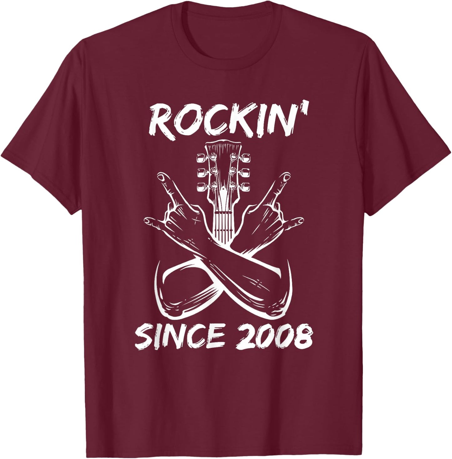 Rockin' Since 2008 Rock 17th Birthday Guitar 17 Years Old T-Shirt - T-Shirt | Maroon