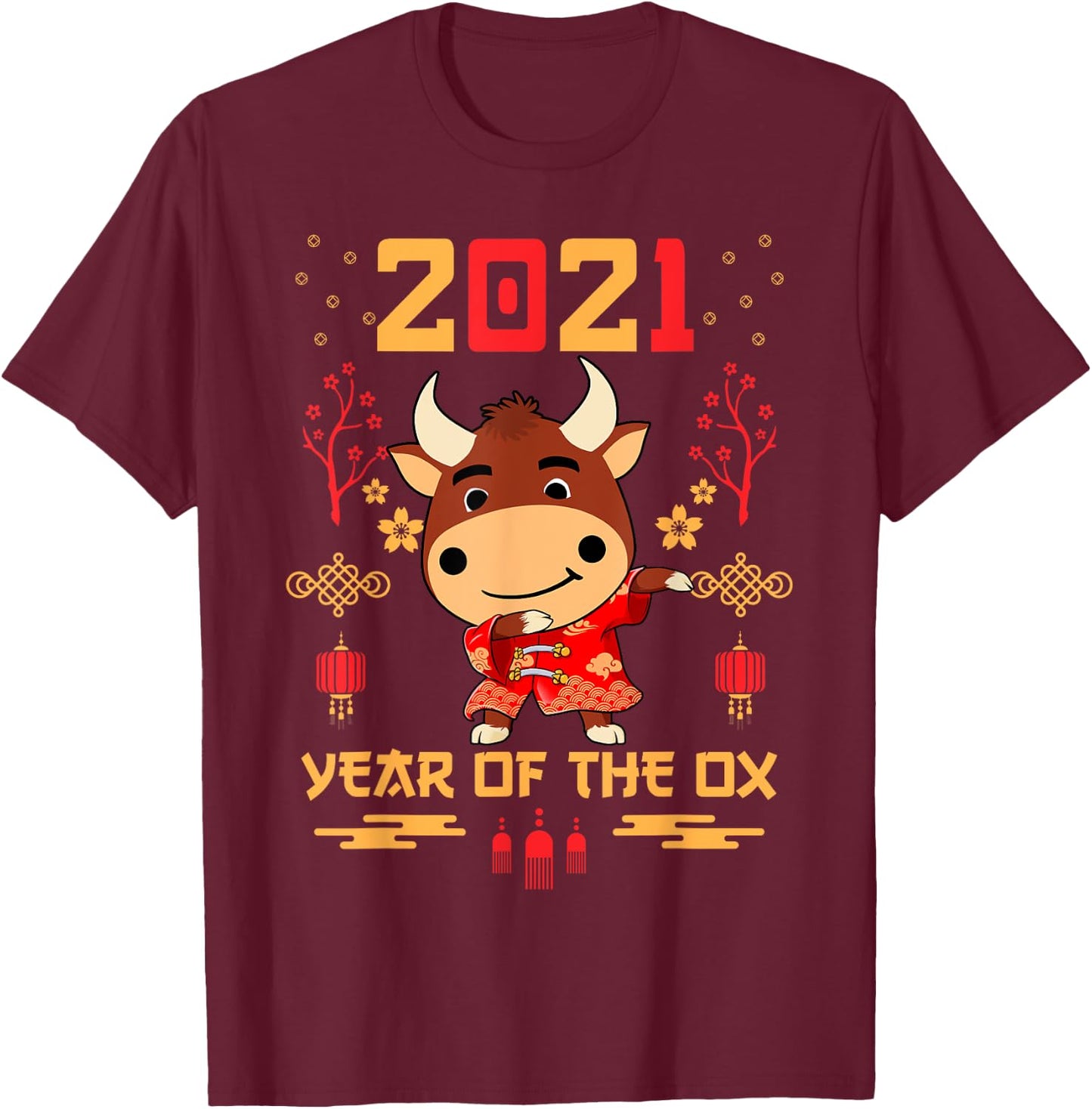 Chinese New Year 2021 Clothes Boy Girl Outfit Year Of The Ox T-Shirt - T-Shirt | Maroon