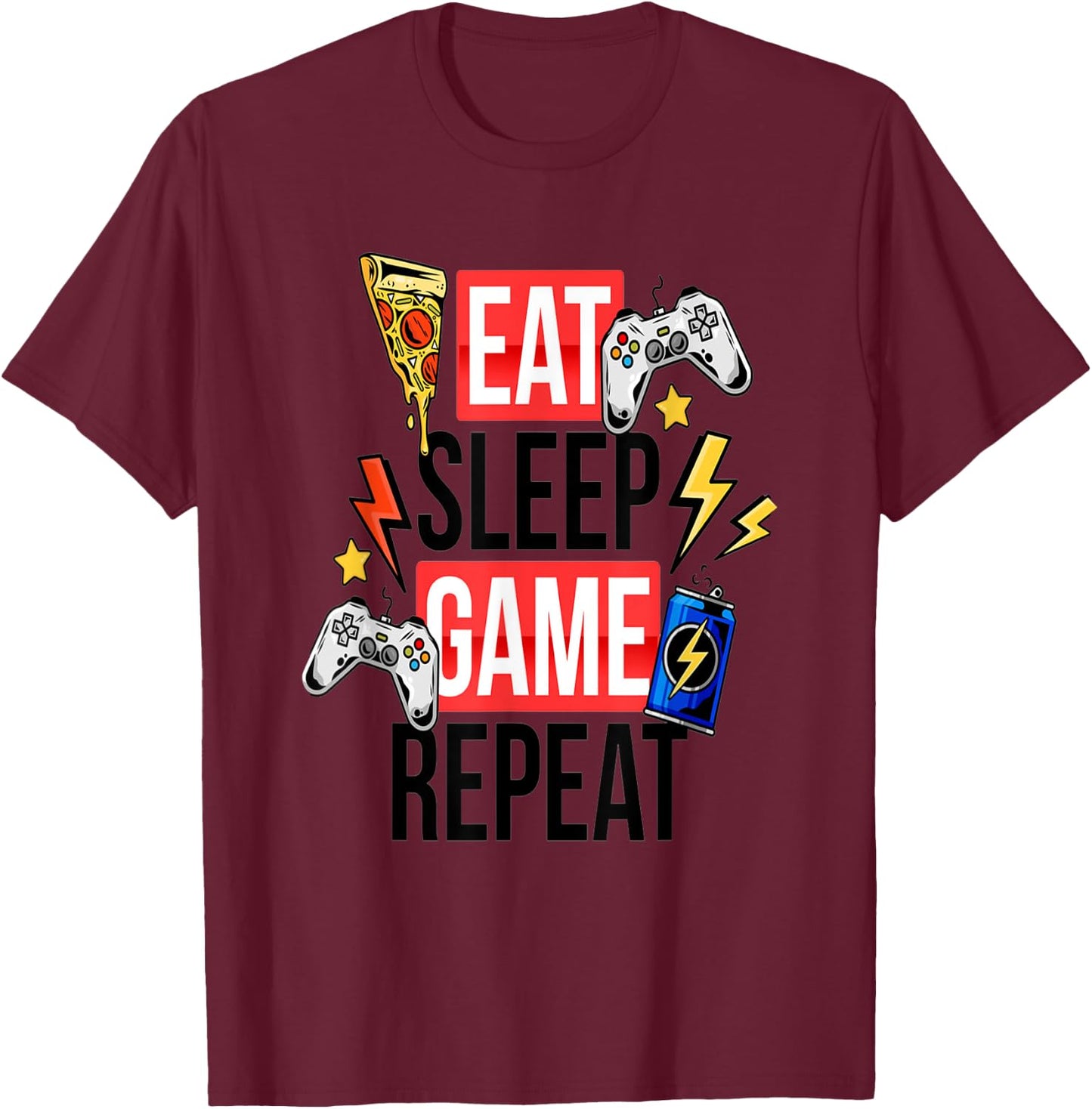 Funny Eat Sleep Game Repeat for Video Games Lovers T-Shirt - T-Shirt | Maroon