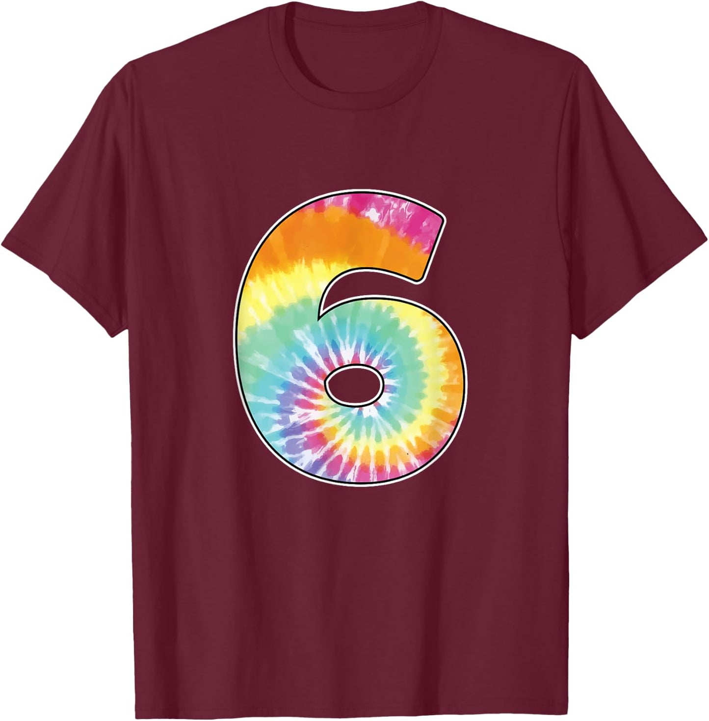 Number 6 Team Event Shirt or Age 6 Birthday Tie Dye Gift T-Shirt - T-Shirt | Maroon