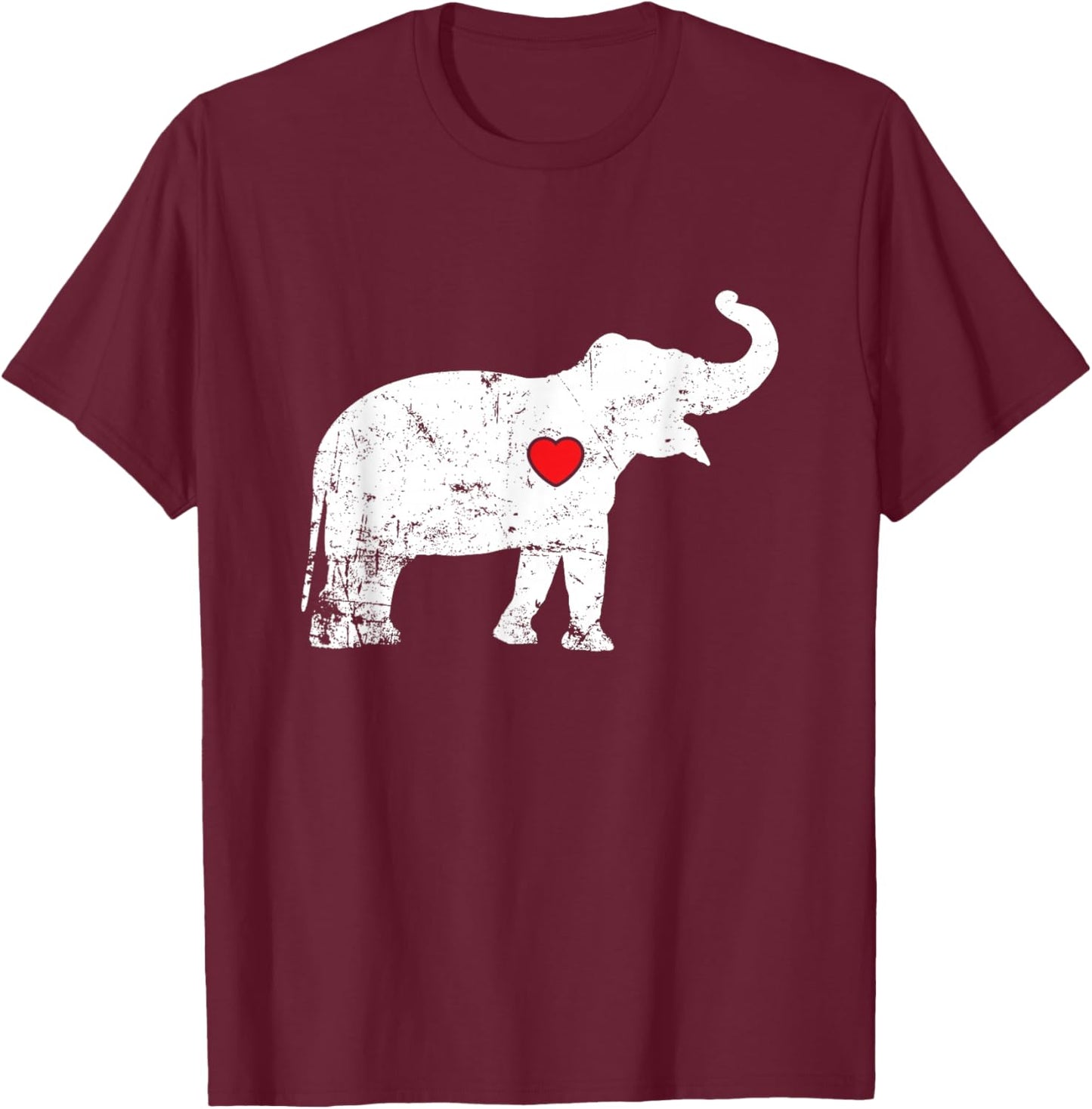 Elephant with red Heart T-Shirt - T-Shirt | Maroon