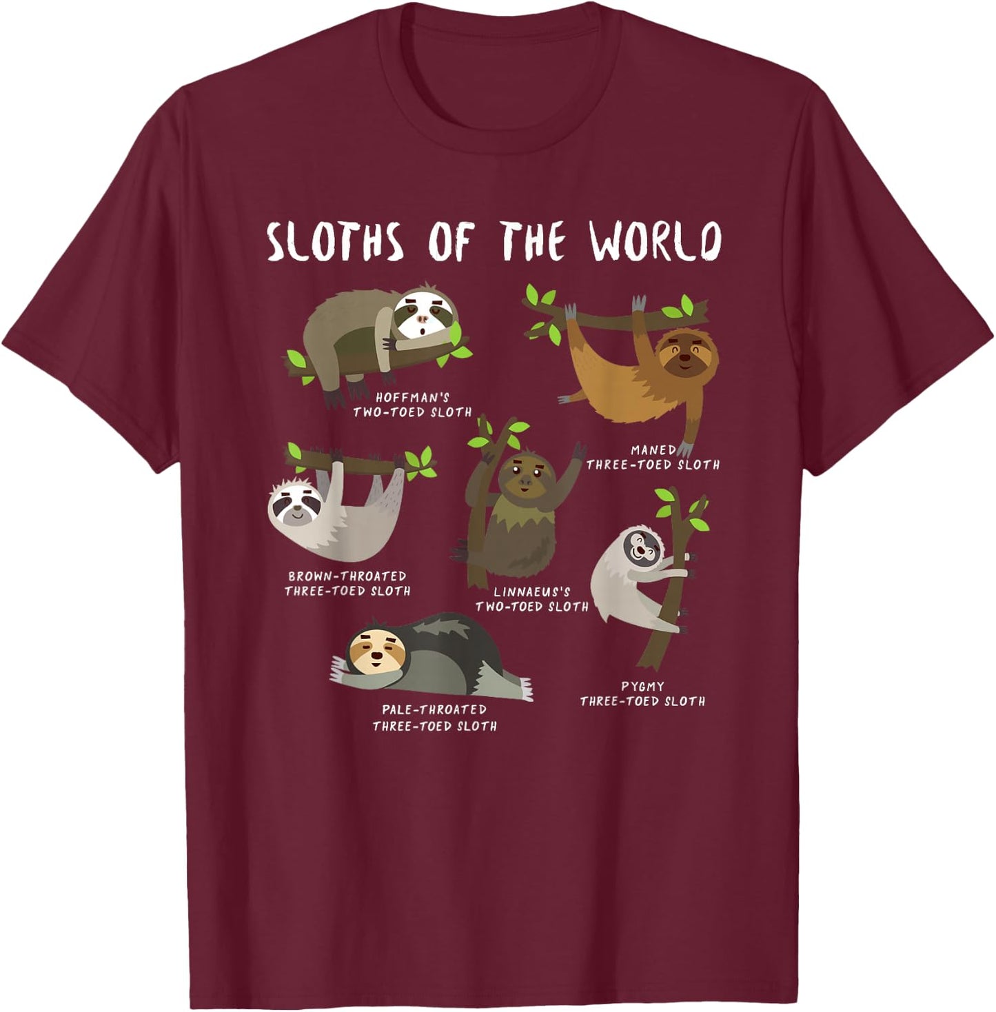 Kids Youth Boys Sloth Animal Design Themed - Types of Sloths T-Shirt - T-Shirt | Maroon