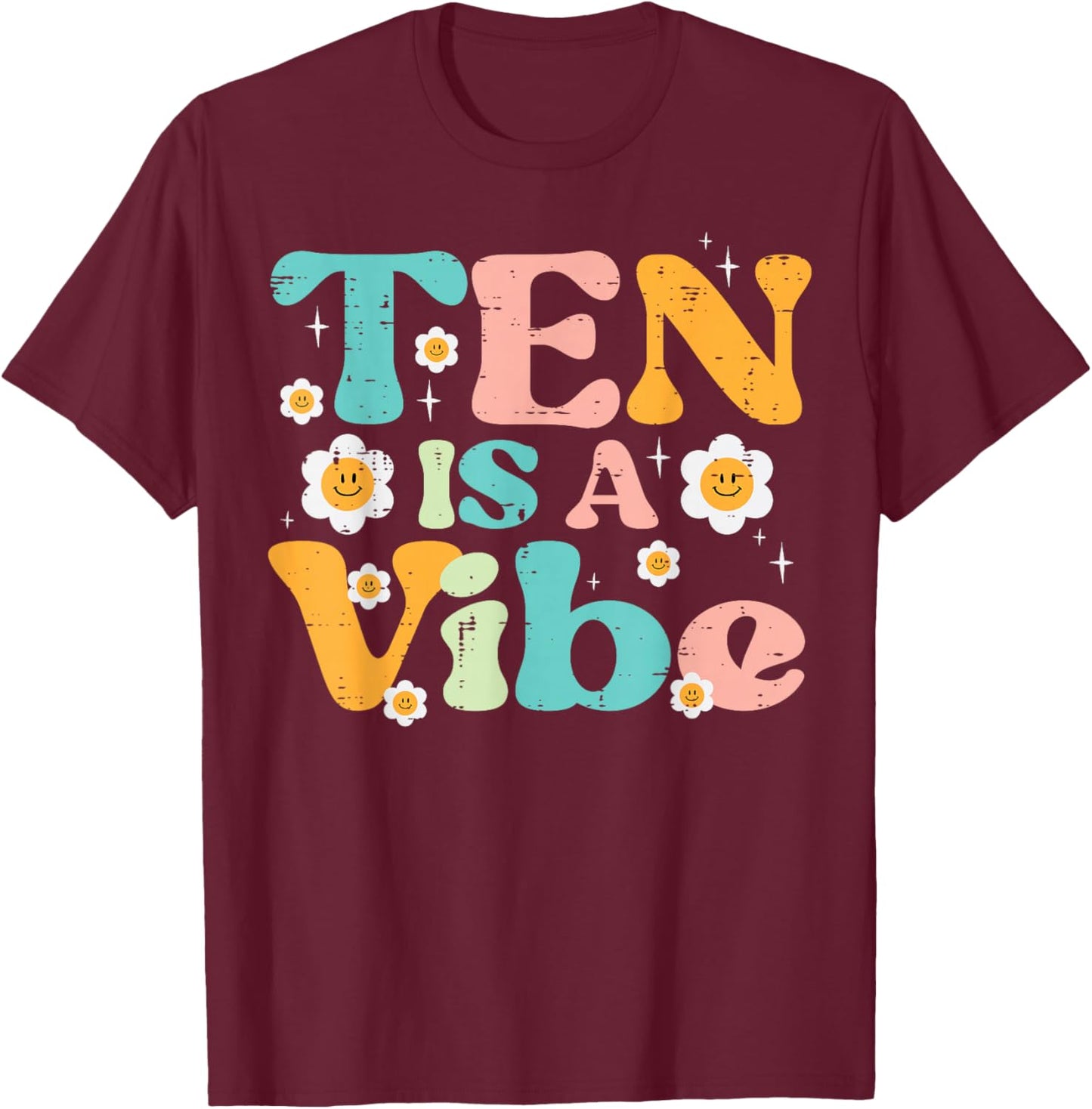 10th Birthday 10 Is A Vibe Retro Bday Groovy Girls Kids T-Shirt - T-Shirt | Maroon