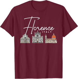 Florence Italy City Skyline Map Travel T-Shirt - T-Shirt | Maroon