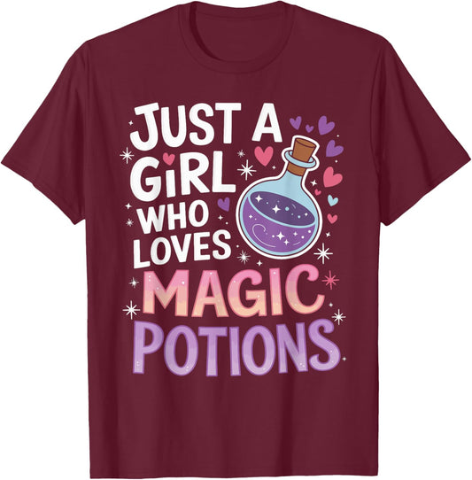 Just A Girl Who Loves Magic Potion Funny Halloween Girls T-Shirt - T-Shirt | Maroon