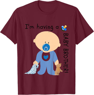 Kids Baby Brother Sibling Pregnancy Gender Reveal Announcement T-Shirt - T-Shirt | Maroon