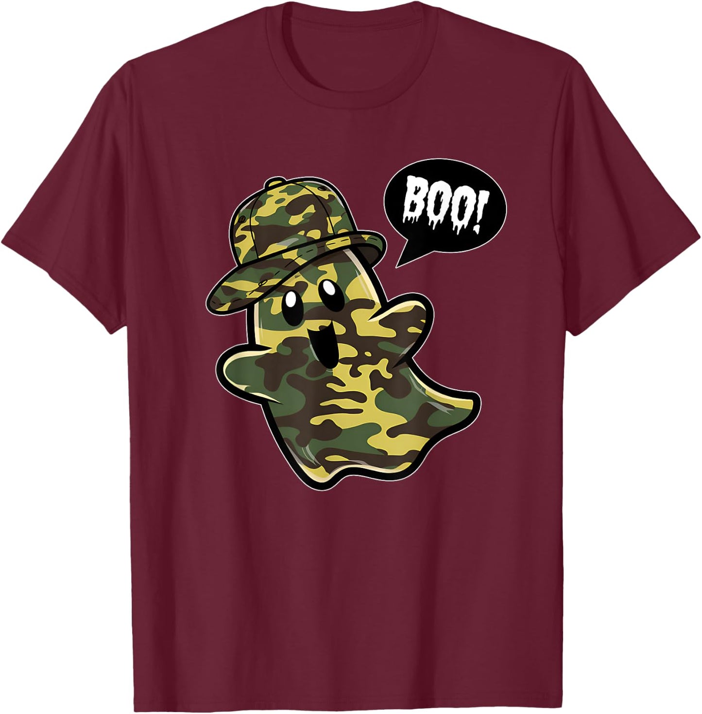 Funny Hello Hunting Season Halloween Camouflage Camo Ghost T-Shirt - T-Shirt | Maroon
