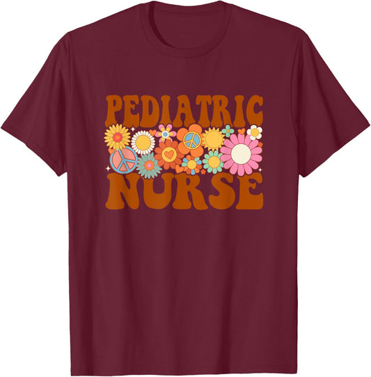 Pediatric Nurse Future Nurse Nurse Life Nursing Retro Groovy T-Shirt - T-Shirt | Maroon