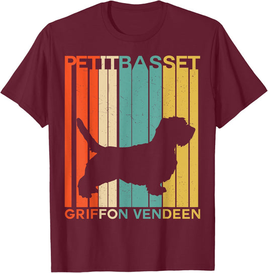 Retro Vintage Petit Basset Griffon Vendeen PBGV Silhouette T-Shirt - T-Shirt | Maroon