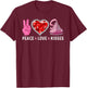 Valentines Day Peace Love Heart Chocolate Kisses Graphic T-Shirt - T-Shirt | Maroon