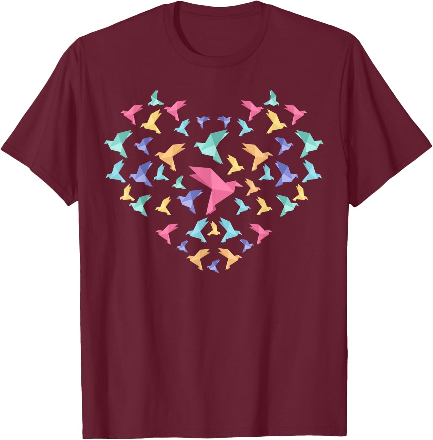 Japanese Paper Folding Art Paper Cranes Heart Origami T-Shirt - T-Shirt | Maroon