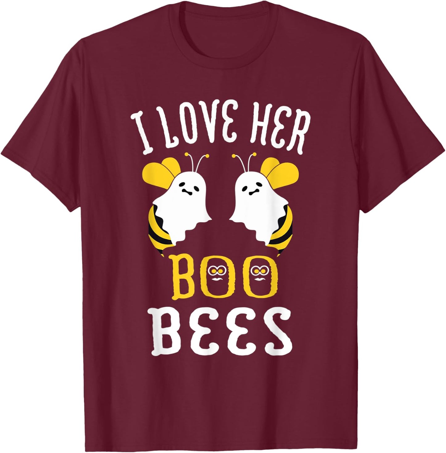 Boo Bees Halloween Couple I Love Her Matching Costume T-Shirt - T-Shirt | Maroon