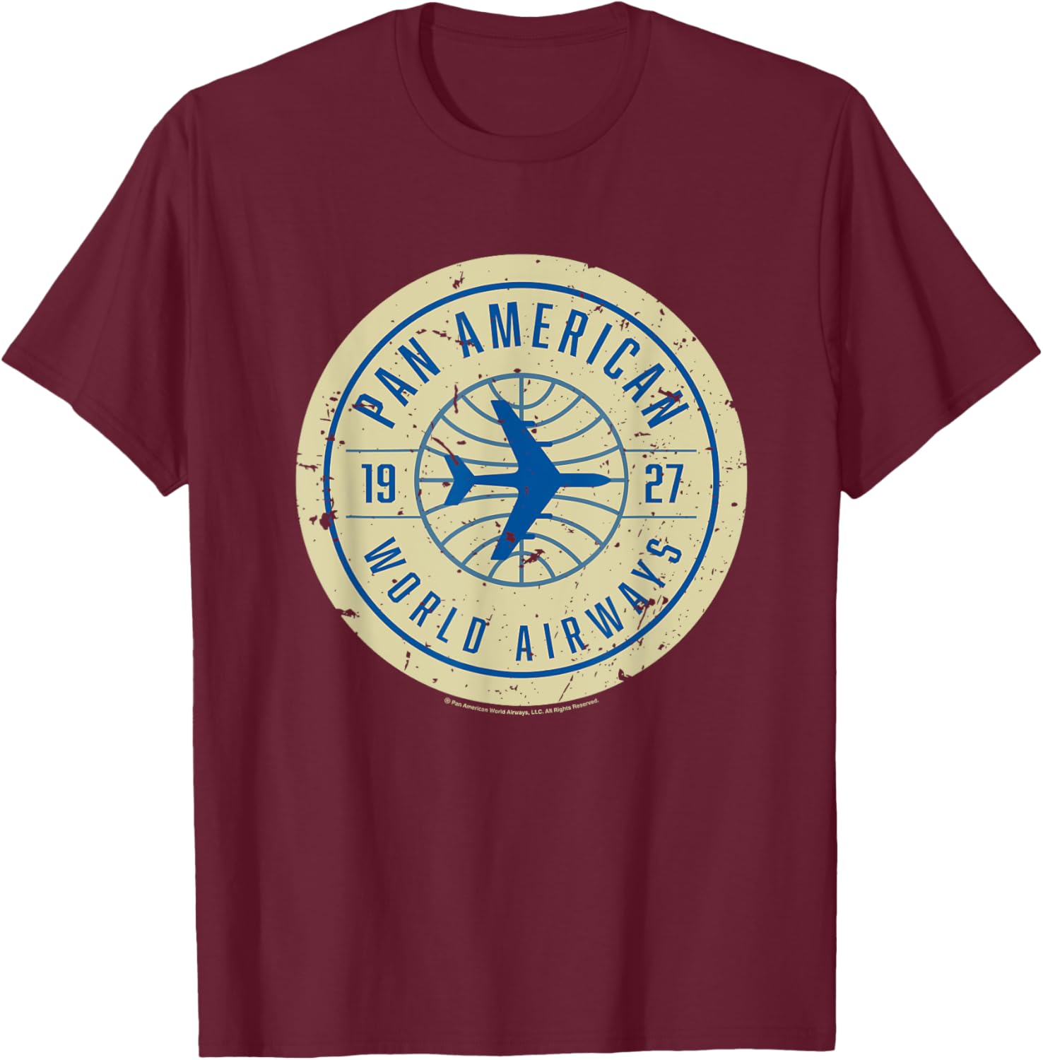 Pan Am 1927 World Airways Plane Badge Logo T-Shirt - T-Shirt | Maroon