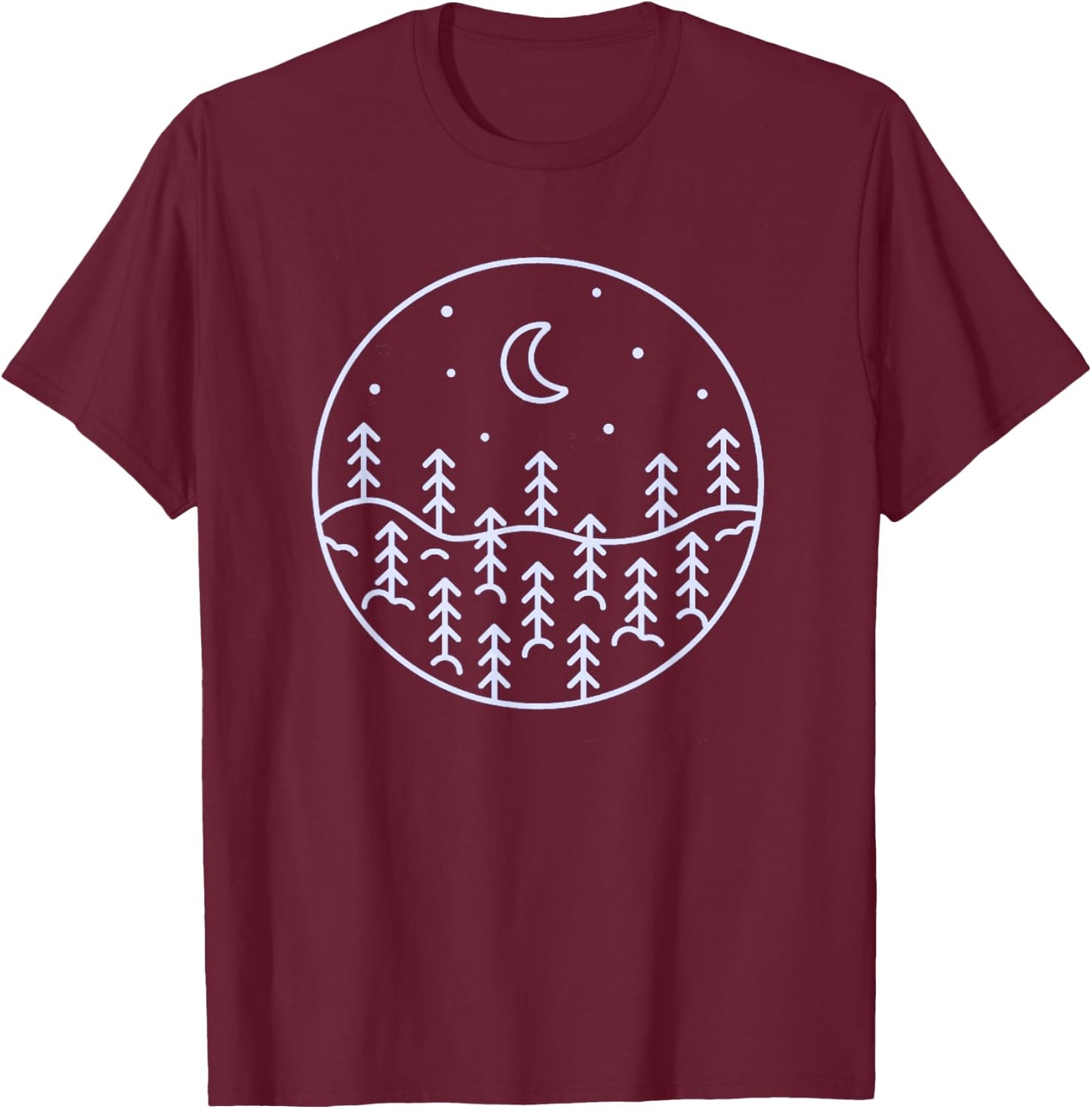 Minimal Forest Nature Outdoor Camping Hiking Camper T-Shirt - T-Shirt | Maroon