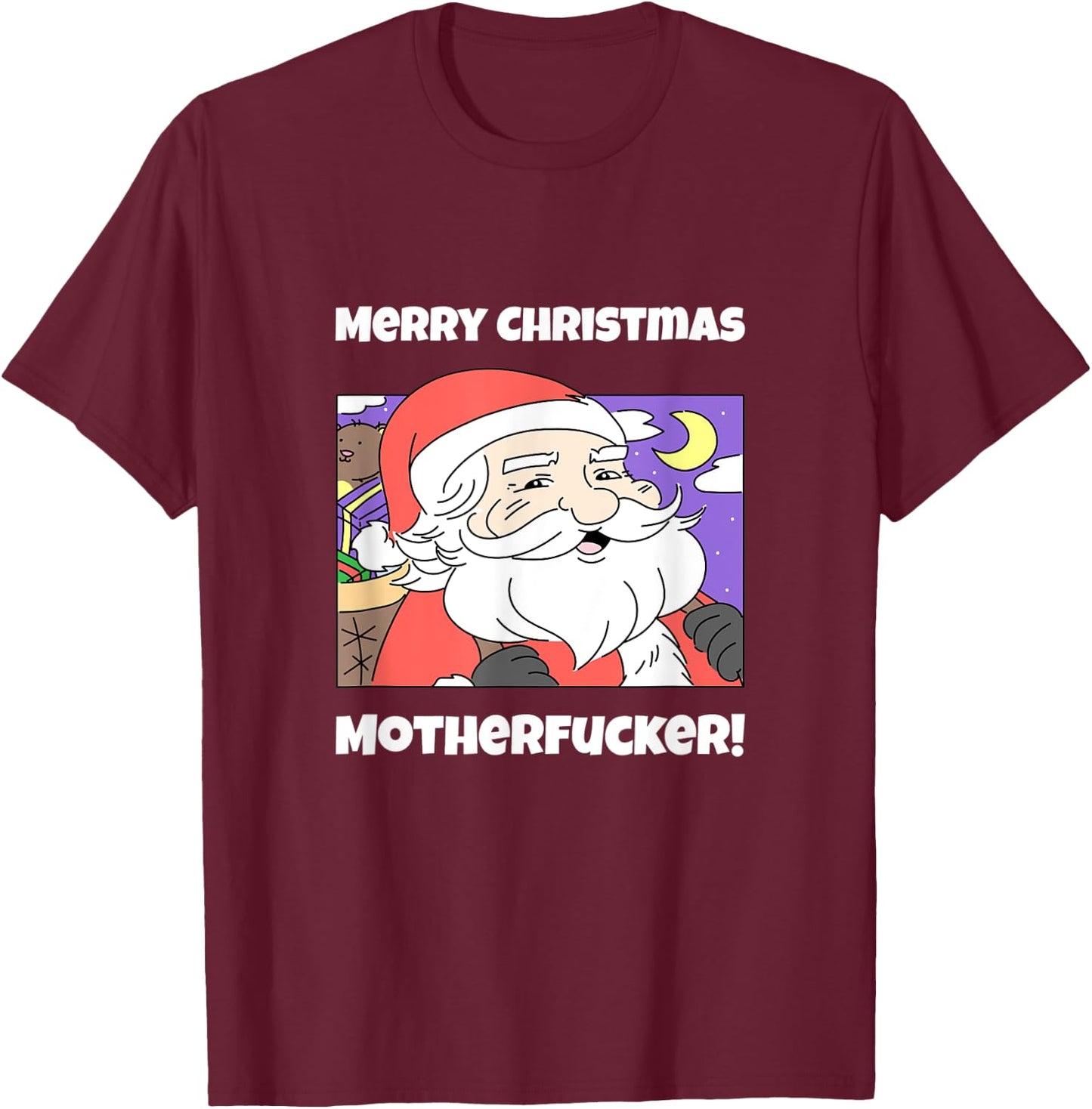 Merry Christmas Motherfucker Funny Santa Claus T-Shirt - T-Shirt | Maroon
