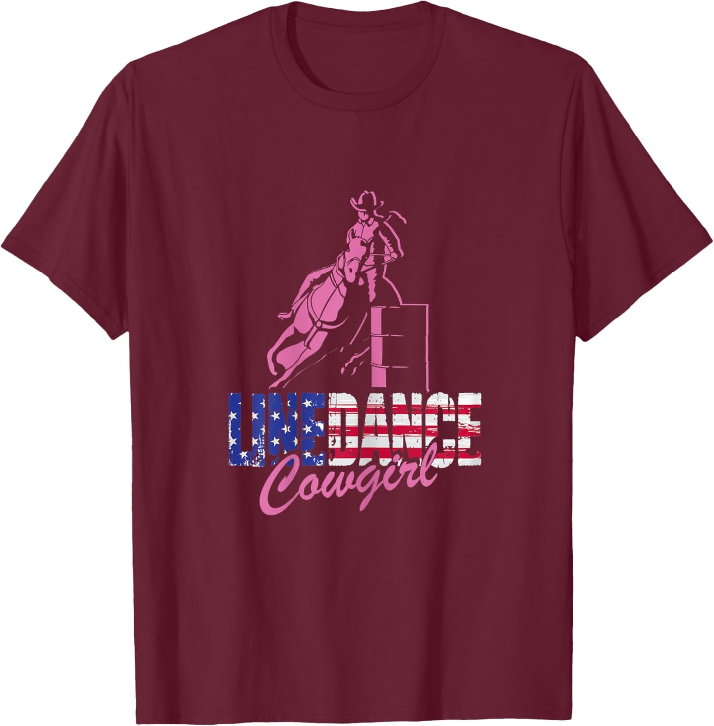 Damen Line Dance Cowgirl | US-amerikanische Flagge | Western Dancing T-Shirt - T-Shirt | Maroon