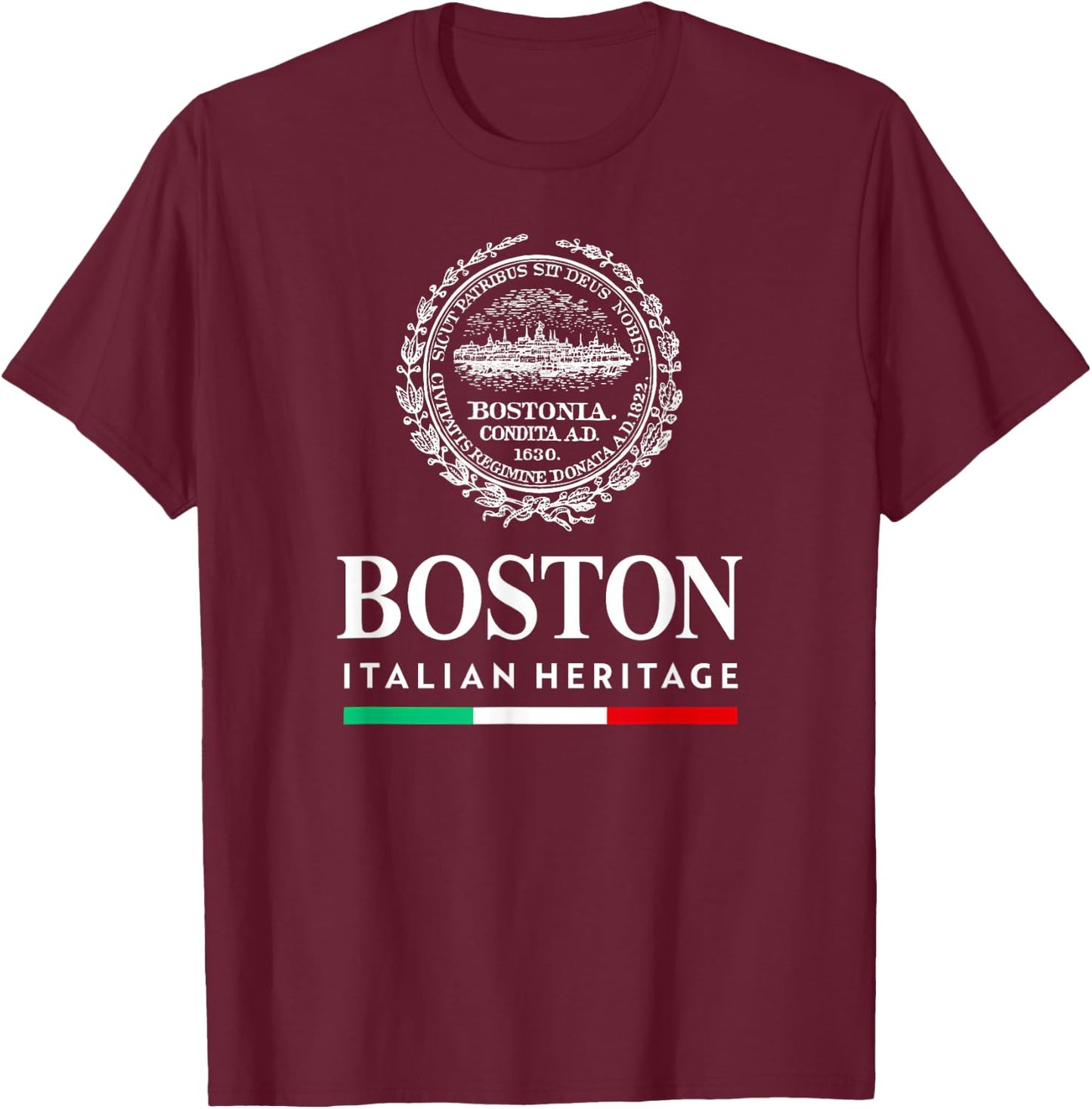 Boston Italian American Heritage Italy Flag Design T-Shirt - T-Shirt | Maroon