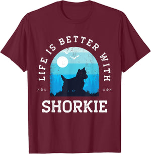 Life Better Shorkie Vintage Blue Dog Mom Dad Women Kids T-Shirt - T-Shirt | Maroon