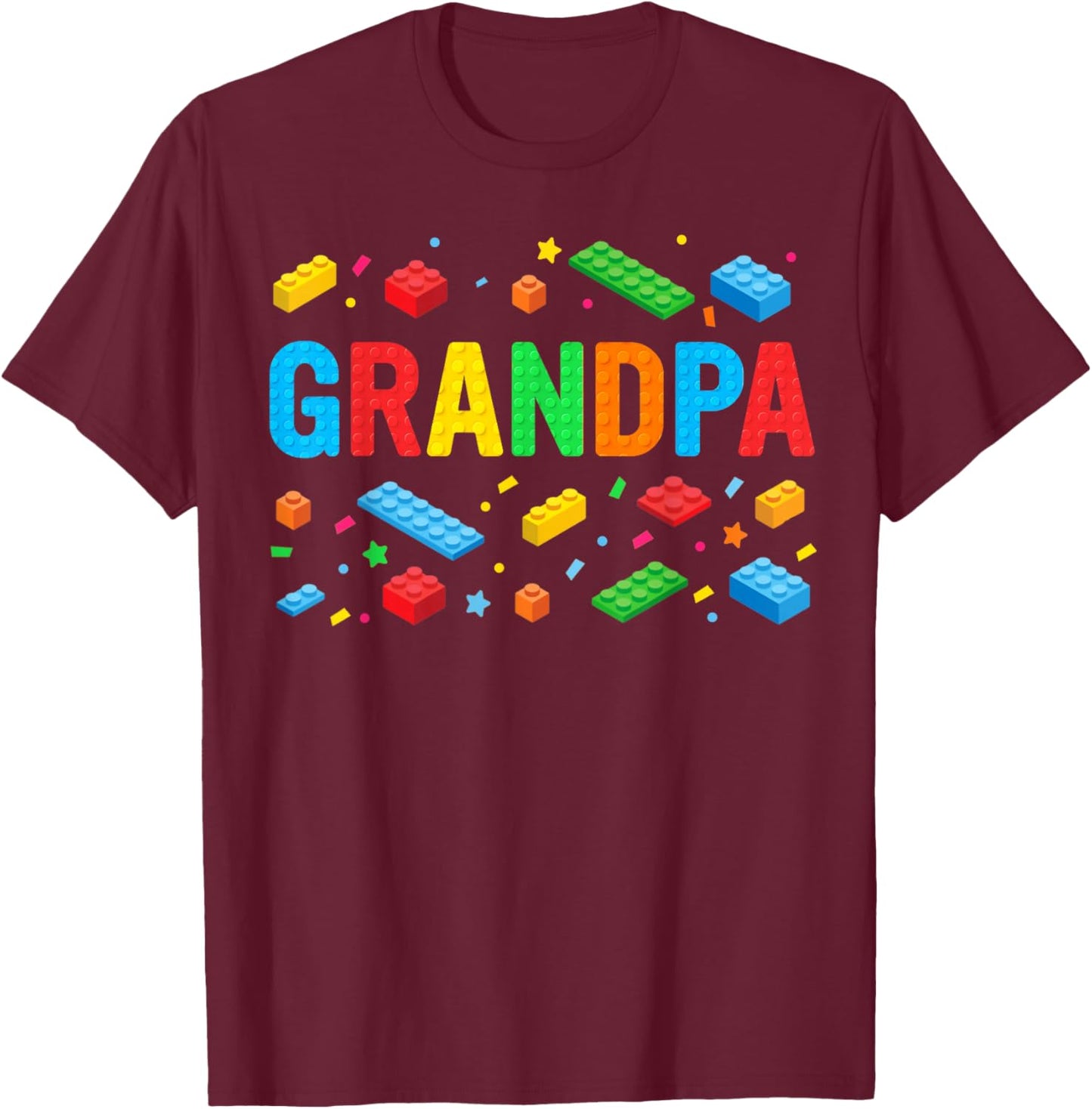 Grandpa Master Builder Building Bricks Blocks Family Funny T-Shirt - T-Shirt | Maroon