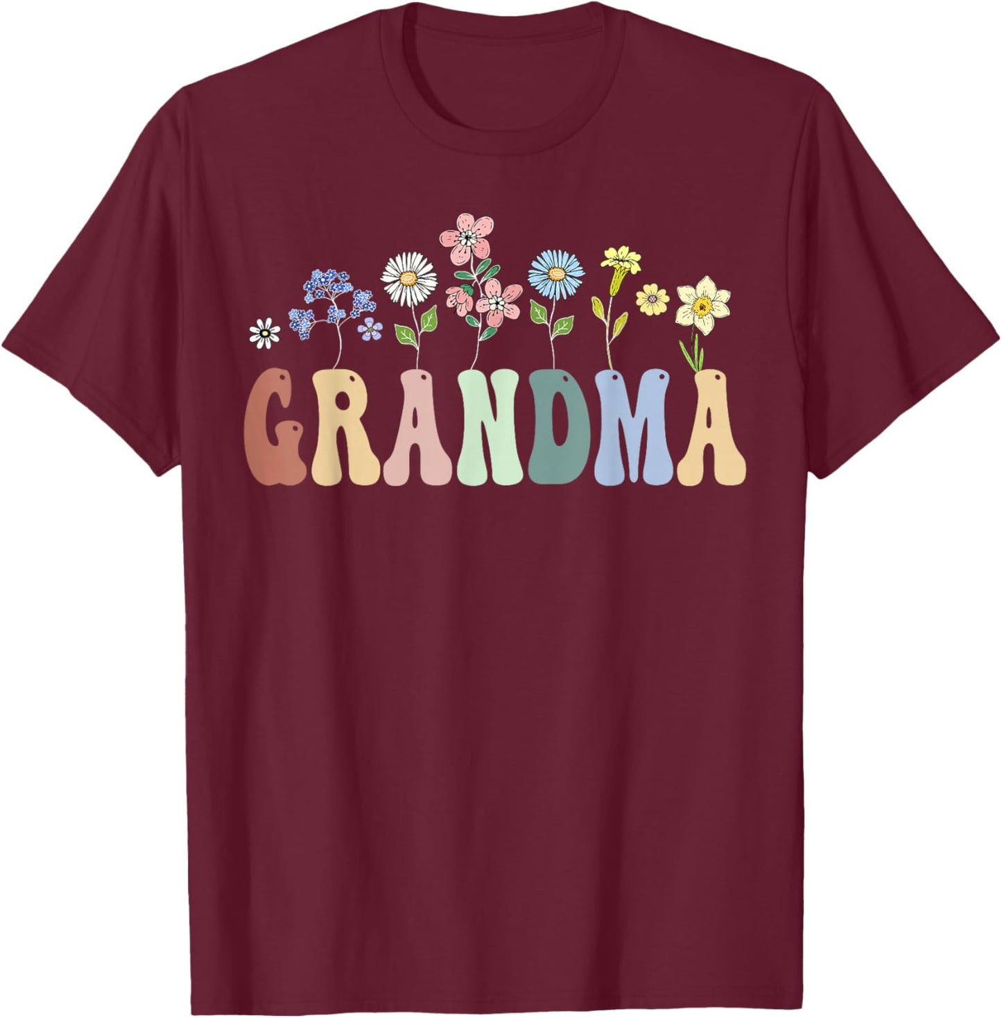 Grandma Gifts Women Wildflower Floral Design Grandma T-Shirt - T-Shirt | Maroon