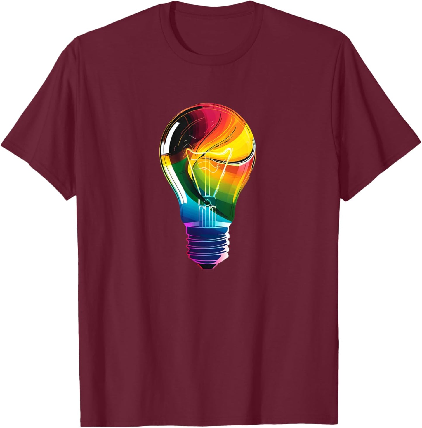 Funny Light Bulb Outfit -Adults Colorful Light Bulb Costume Black Small Classic Fit Short Sleeve Cotton Blend, Polyester T-Shirt - T-Shirt | Maroon