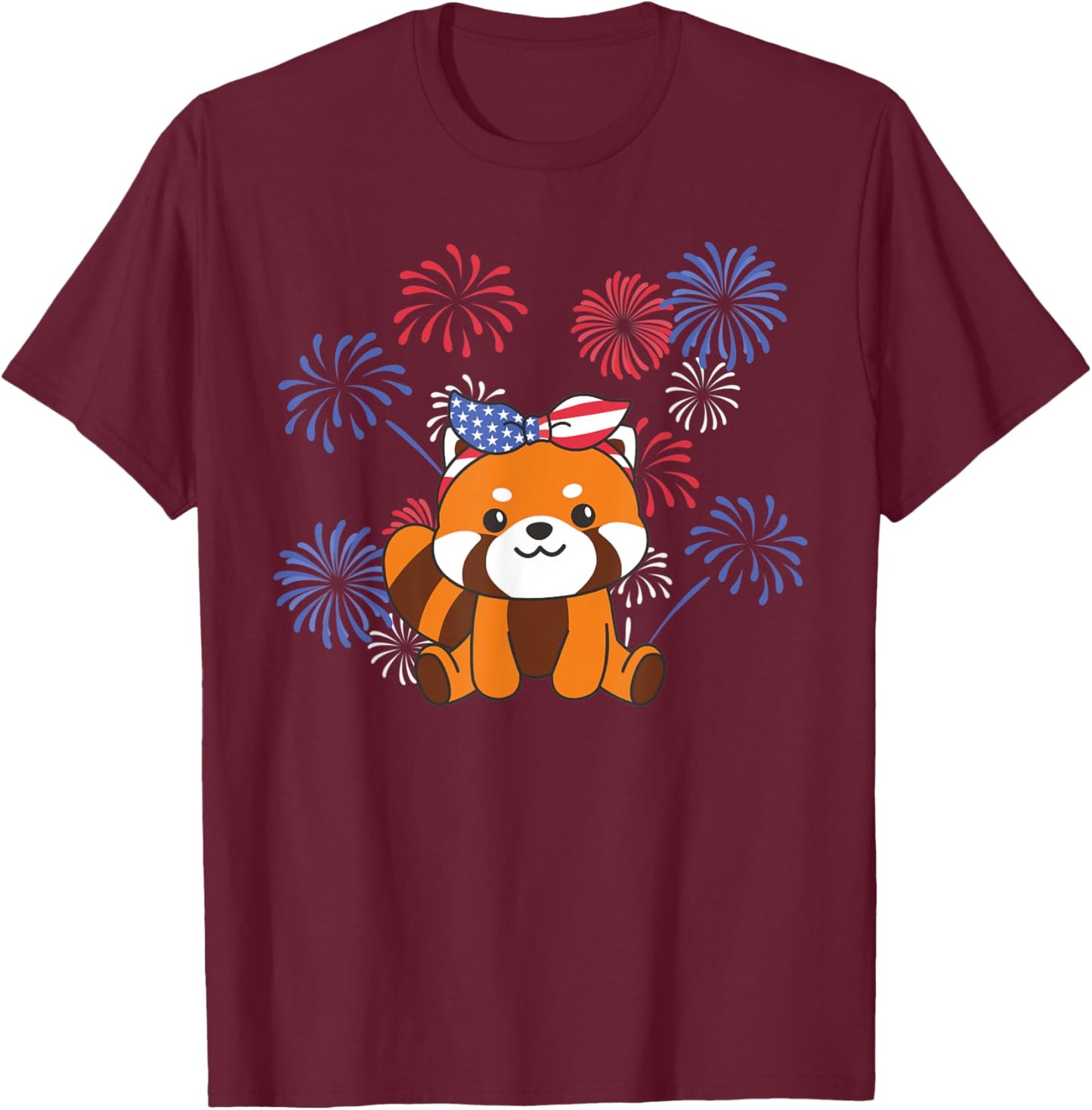 4th Of July American Red Panda For Kids Cute Usa Red Panda T-Shirt - T-Shirt | Maroon