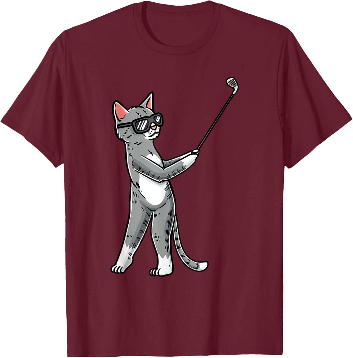 Cat With Golf Club Golfing Golfer Golf Player Men Women Girls Kids T-Shirt - T-Shirt | Maroon