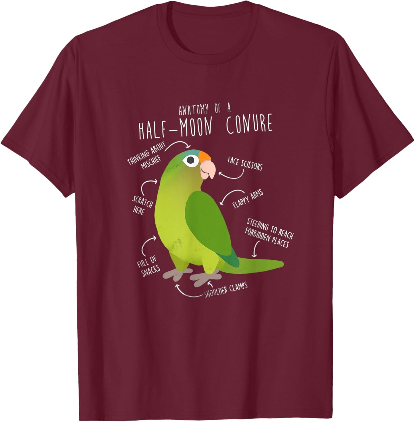 Half-Moon Conure For Parrot Parents and Bird Enthusiasts T-Shirt - T-Shirt | Maroon