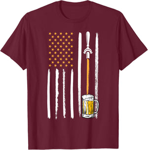 Craft Beer American Flag USA 4th July Brewery Alcohol Lovers T-Shirt - T-Shirt | Maroon