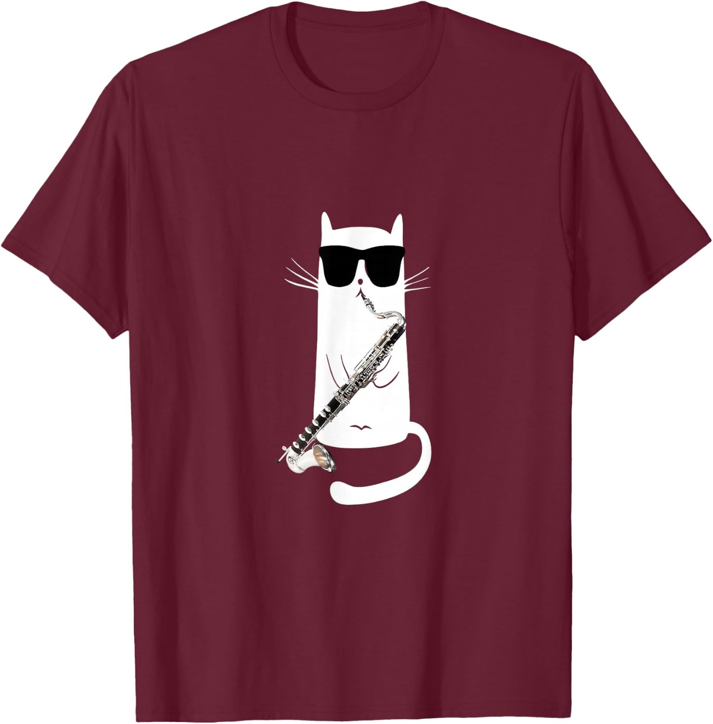 Funny Cat Wearing Sunglasses Playing Bass Clarinet T-Shirt - T-Shirt | Maroon