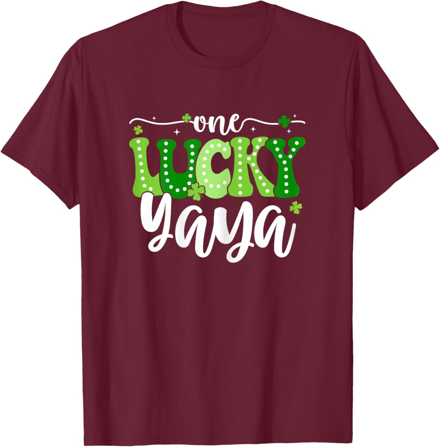 One Lucky Yaya Groovy Retro Yaya St Patrick's Day T-Shirt - T-Shirt | Maroon