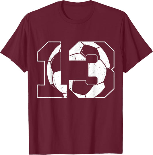 13th Birthday Boy Soccer Player Football 13 Years Old T-Shirt - T-Shirt | Maroon