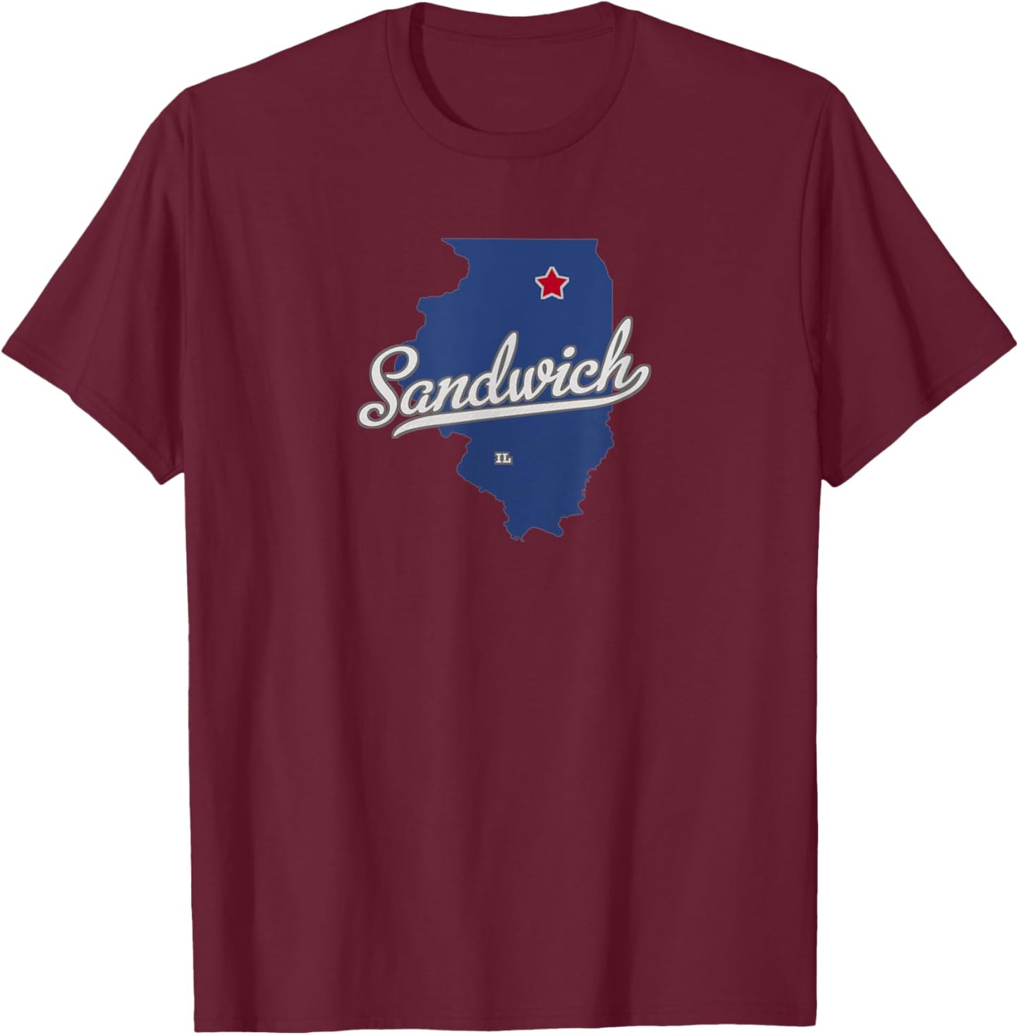 Sandwich Illinois IL Map T-Shirt - T-Shirt | Maroon