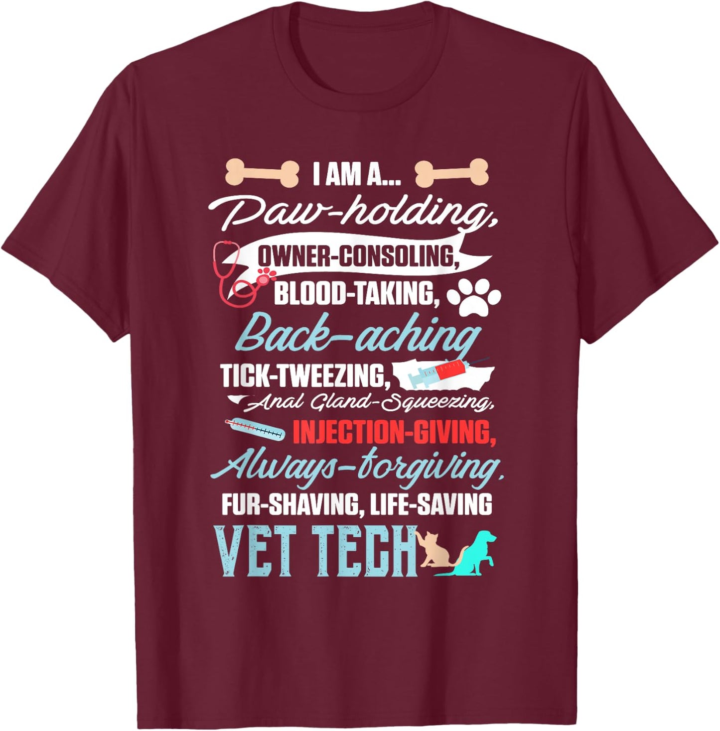 Vet Tech Paw Holding Funny Veterinary Technician T-Shirt - T-Shirt | Maroon