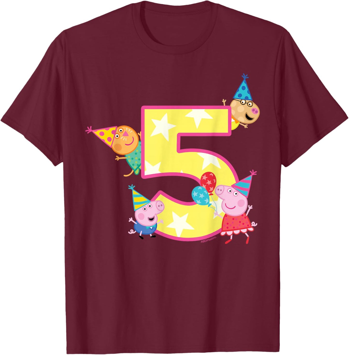 Peppa Pig Crew 5 Geburtstag T-Shirt - T-Shirt | Maroon