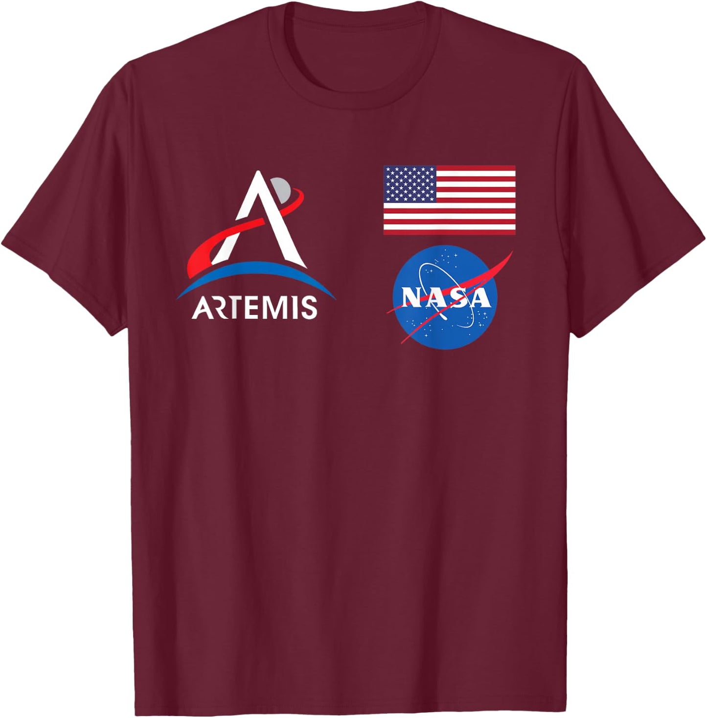 Artemis Mission 1 One Astronaut Patch Front and Back Design T-Shirt - T-Shirt | Maroon