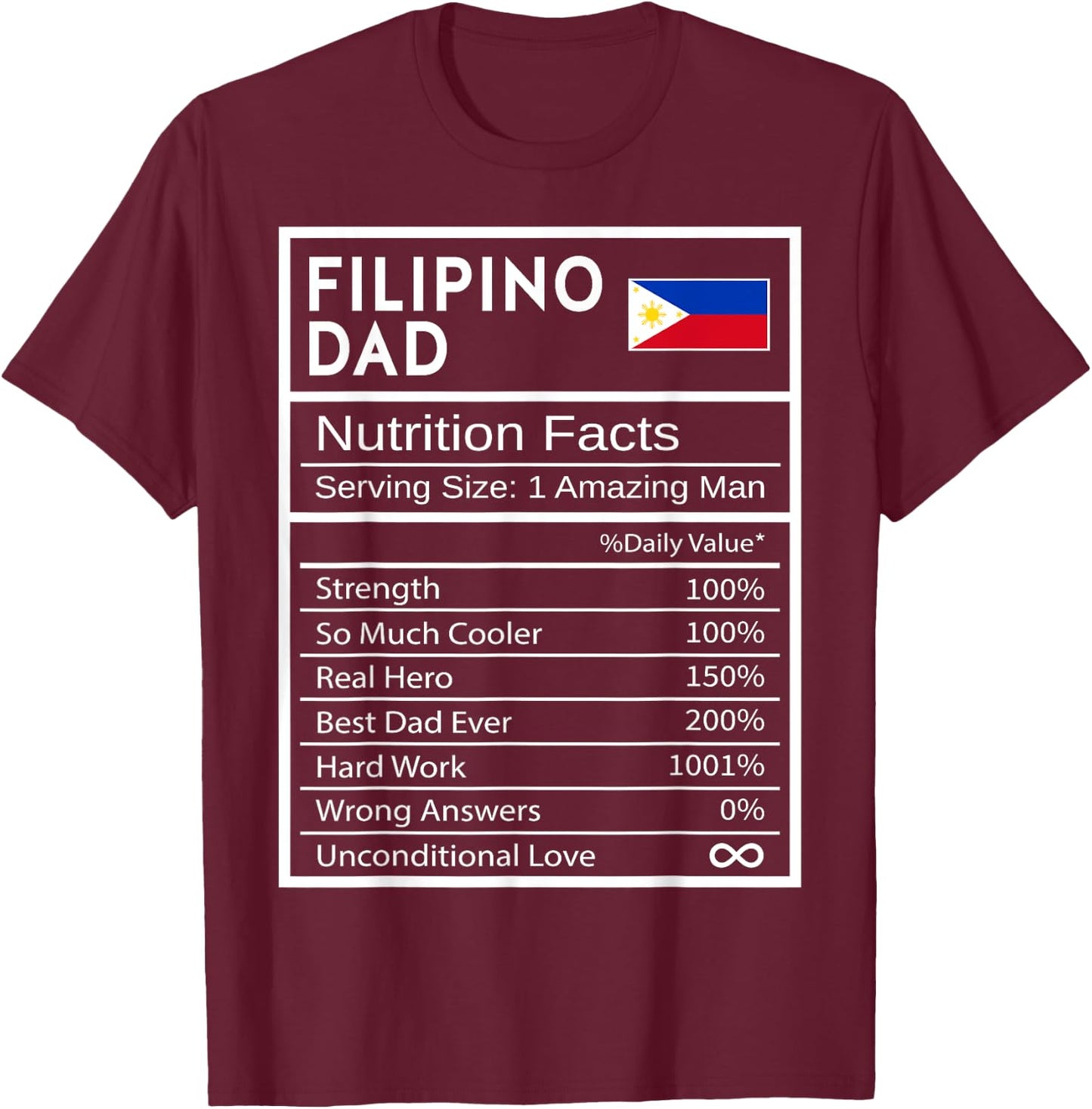 Filipino Dad Nutrition Facts National Pride Gift Dad T-Shirt - T-Shirt | Maroon