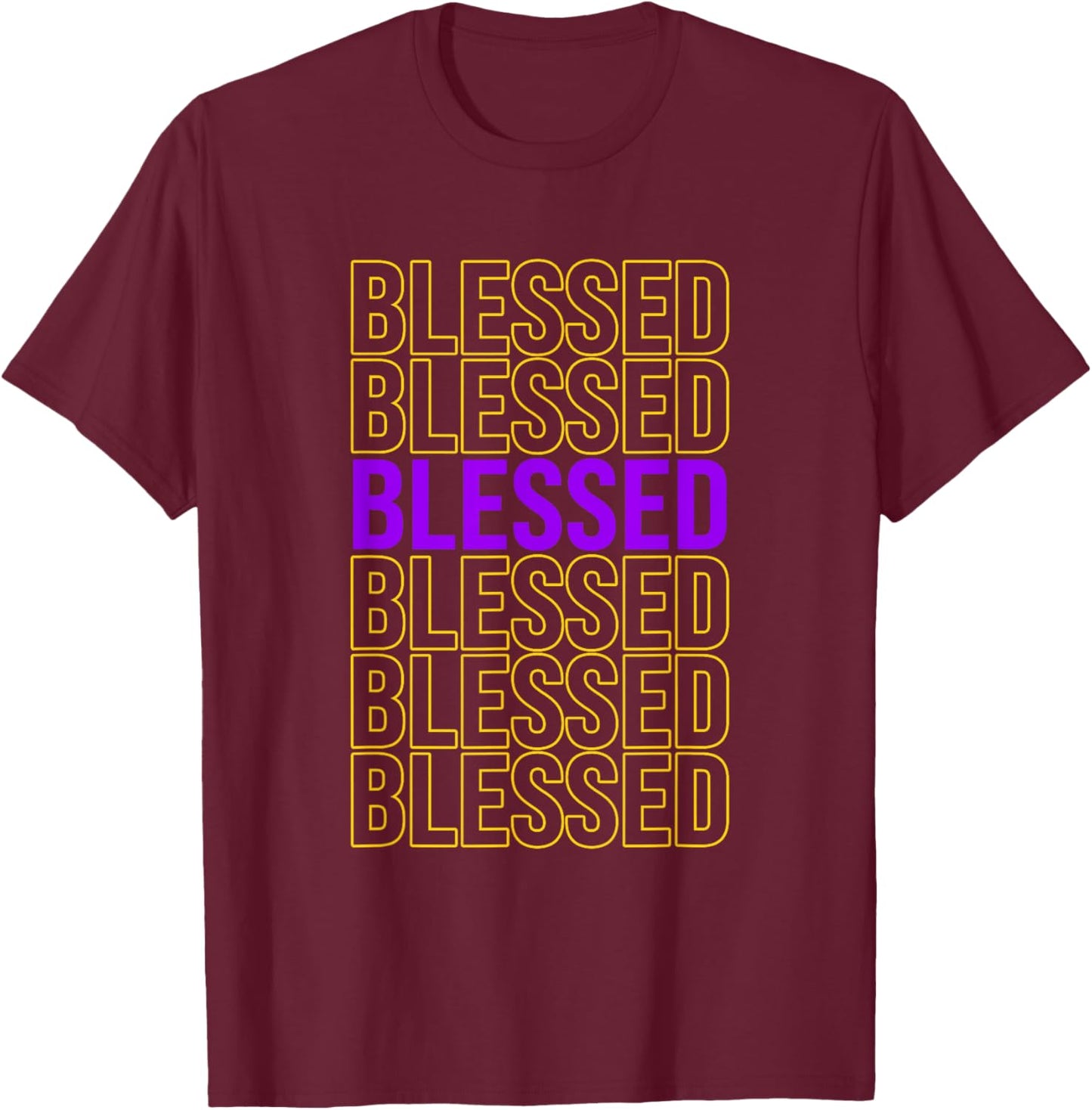 Purple and Golds Blessed-gold & Purple Color Graphic T-Shirt - T-Shirt | Maroon