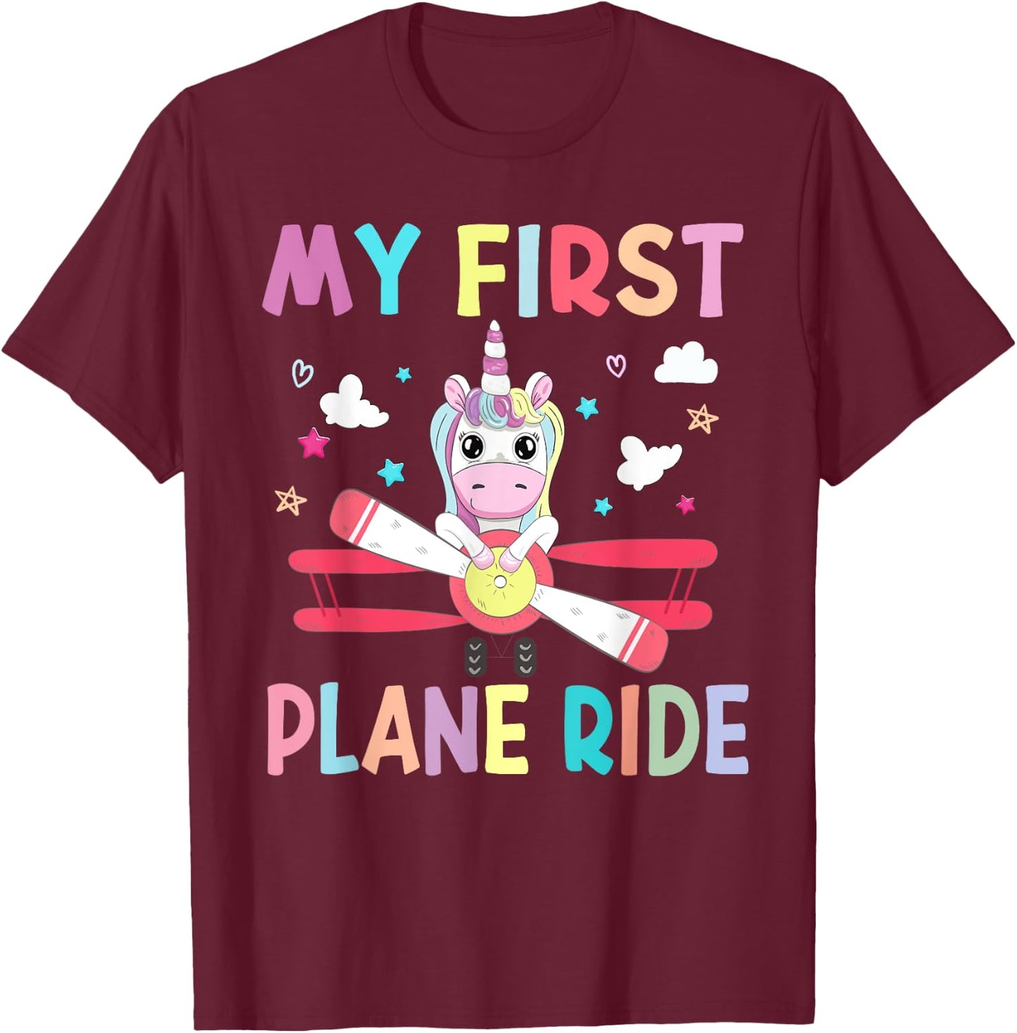 First Time Flying My First Airplane Ride Shirt Boys Girls T-Shirt - T-Shirt | Maroon