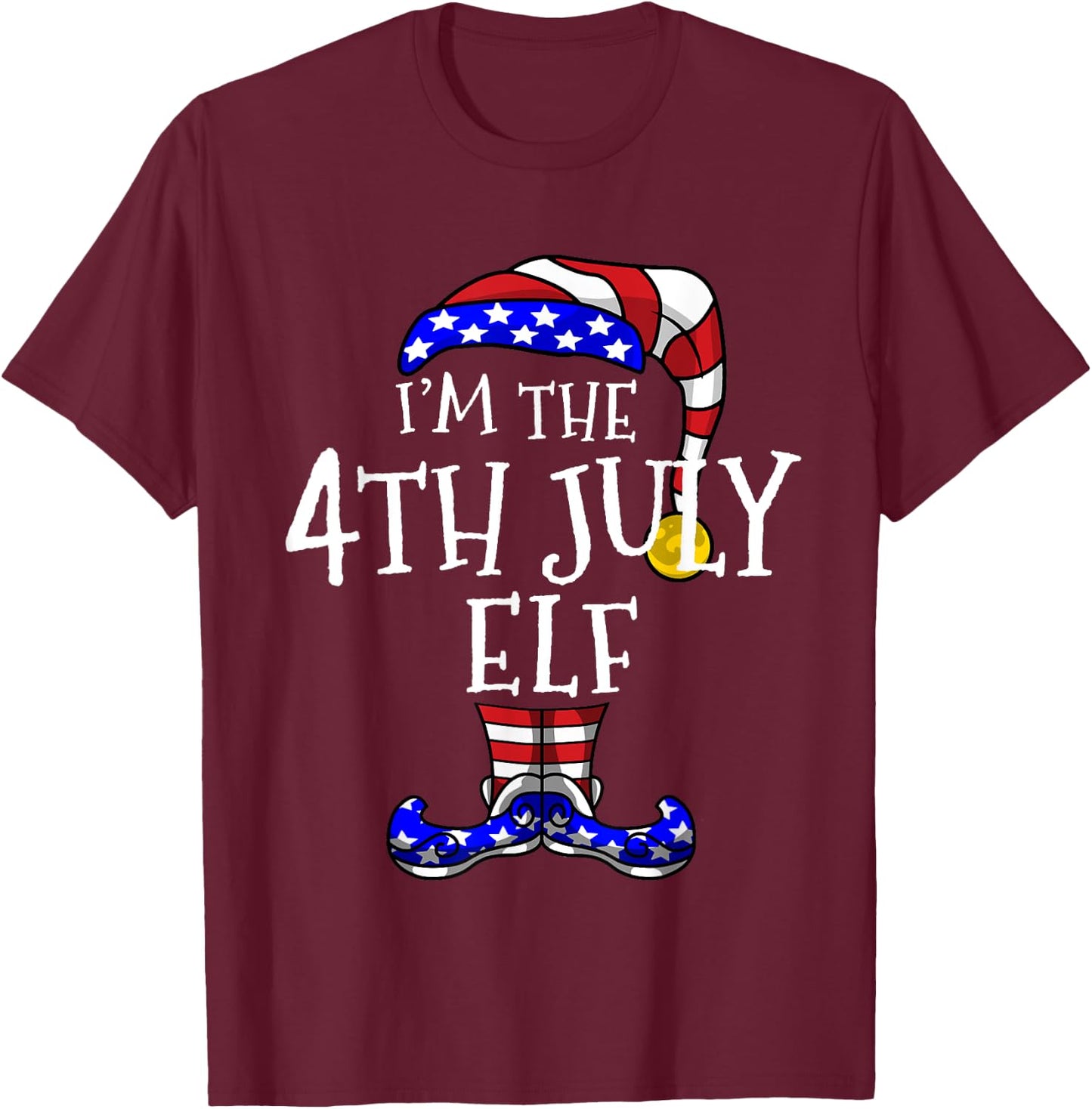 4th July Elf Patriotic Gnomes Christmas July Funny Cute T-Shirt - T-Shirt | Maroon