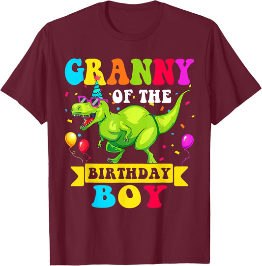 Granny of the Birthday Boy Dinosaur Raptor Funny T-Shirt - T-Shirt | Maroon