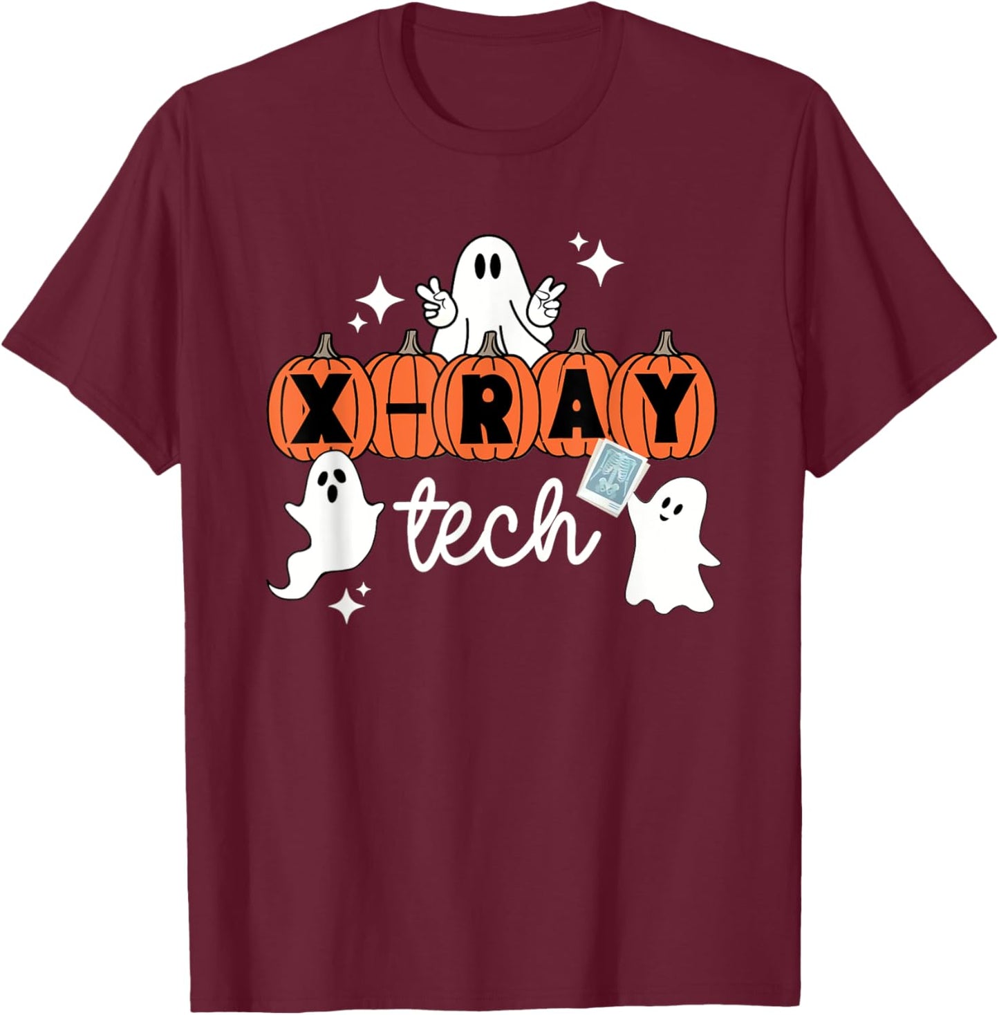 Tech Halloween Technician Squad Xray Tech Pumpkin T-Shirt - T-Shirt | Maroon